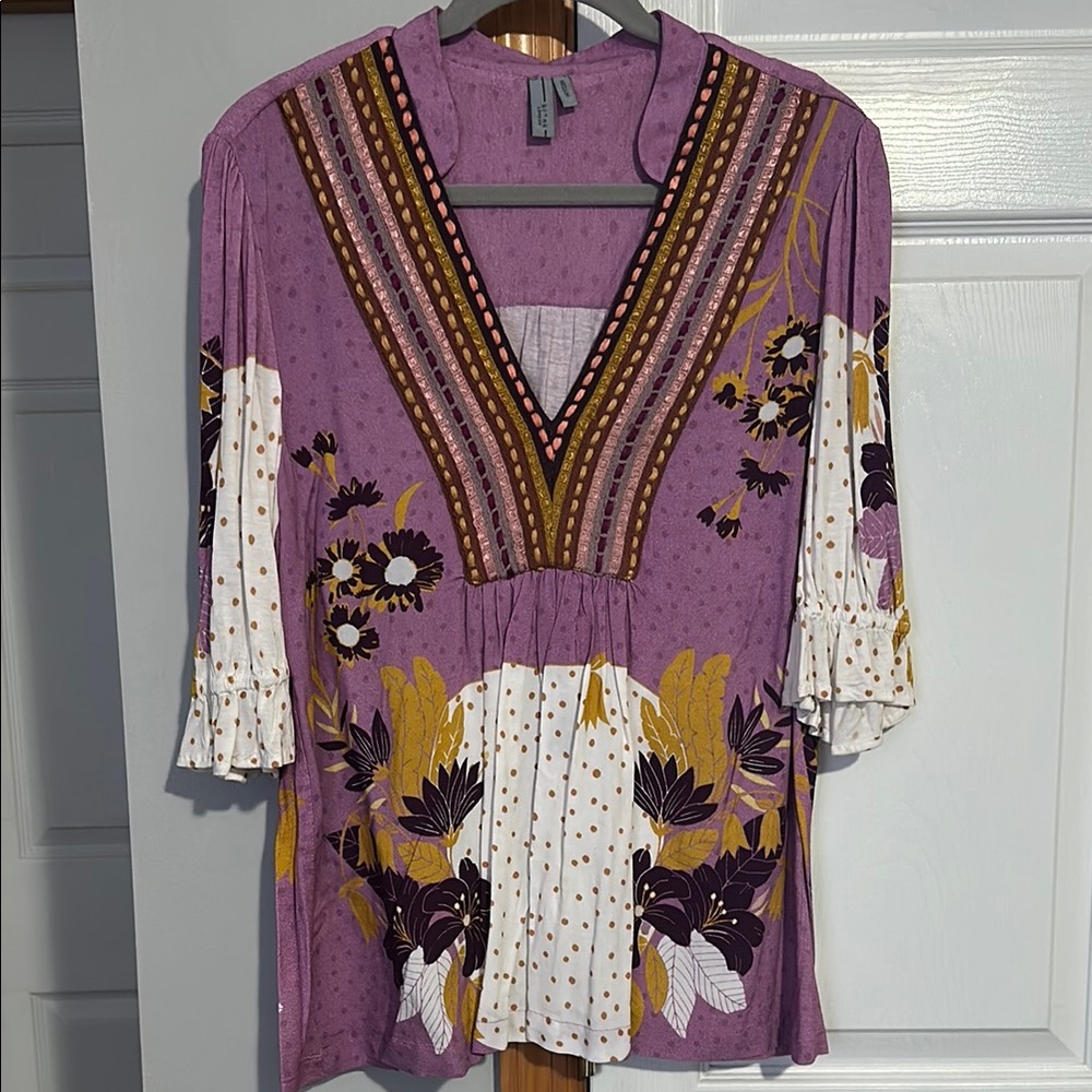 Anthropologie Floral V-Neck Blouse